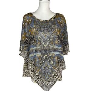 B.L.E.U.‎ Boho Rhinestone Embellished Paisley Leopard Tunic Handkerchief Hem XL